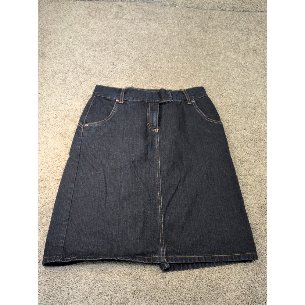 Sisley Womens Denim Midi Skirt Dark Wash Rhinestone YES Made in Italy Size 42
